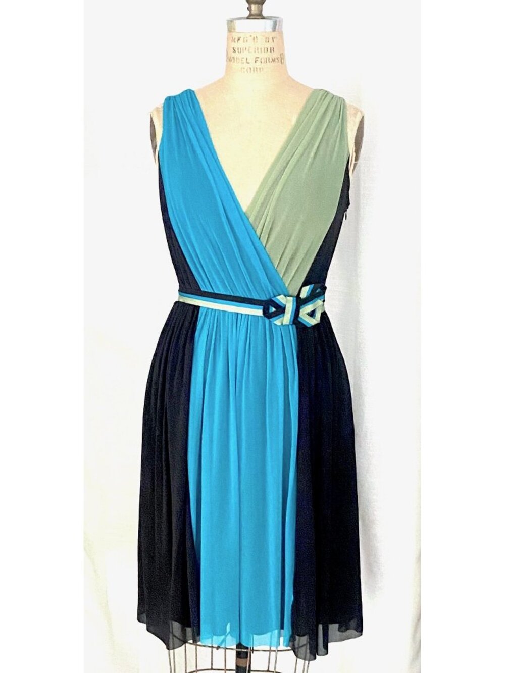 VIVIENNE TAM VINTAGE COLOR BLOCK BELTED DRESS - NWT - SZ M